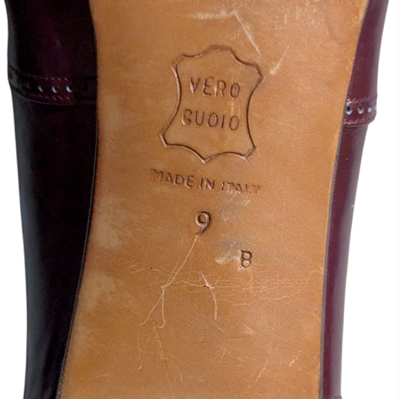 Vintage Salvatore Ferragamo Oxford Mary Janes Oxblood Leather Heels 9 Academia - Picture 8 of 11